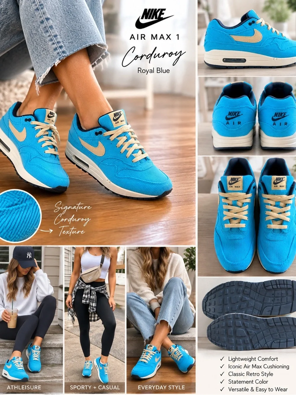 Nike Air Max 1 Premium Corduroy Baltic Blue Sneakers FB8915-400